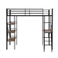 Twin Size Metal Loft Bed with Shelves and Desk, Black