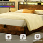 Elevating storage bed frame, full-size bed frame with bookshelf headboard and LED lights, with country brown color