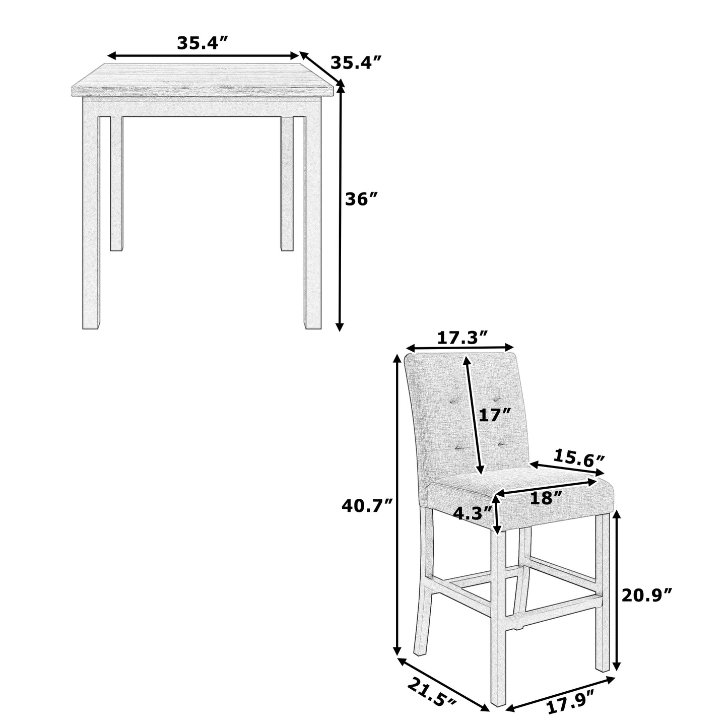 Juego de mesa de comedor de 5 piezas TOPMAX, mesa cuadrada de madera con 4 sillas altas con cojines suaves, color negro