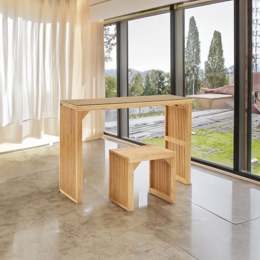 Juego de mesa y banco de comedor de pino, diseño de madera para interiores para entradas, salas de estar y cocinas