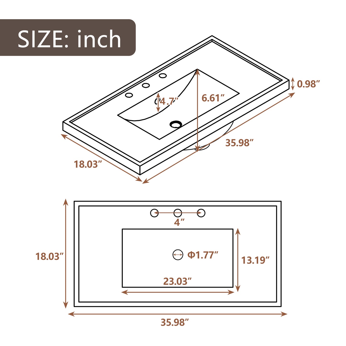 Single Bathroom Vanity Top with White Basin, 3-Faucet Holes, Ceramic, White