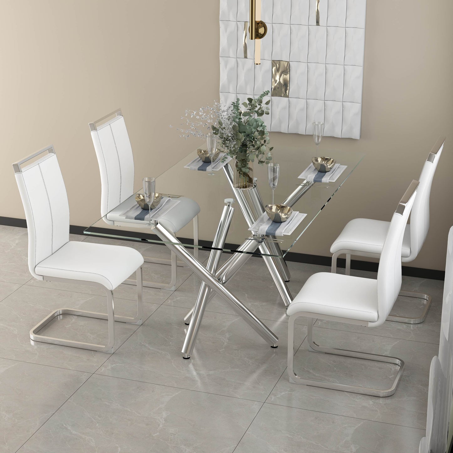 Large Modern Minimalist Rectangular Glass Dining Table, Seats 6-8, Perfect for Contemporary Dining Rooms