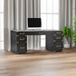 70-Inch Classic Executive Desk with Metal Trim, 2 File Drawers, USB Ports, and Sockets, Black Finish