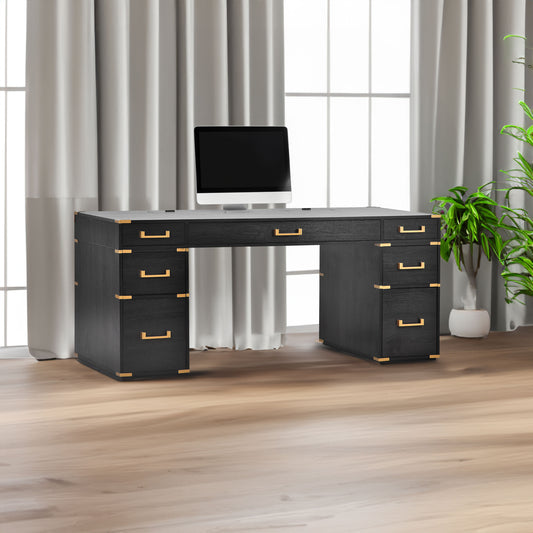 Executive Office Desk with Metal Trim Black