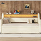 Twin Size Daybed with Trundle, Upholstered Daybed with Charging Station and LED Lights, White