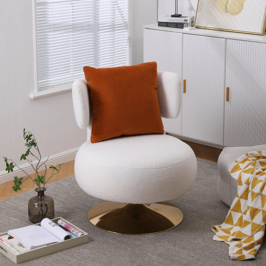 Swivel Accent Chair, Round Barrel Design in Fabric, Perfect for Living Rooms and Bedrooms, White