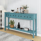 TREXM Rustic Entryway Console Table, 60-Inch Long Sofa Table with Two Drawers and Bottom Shelf, Antique Turquoise