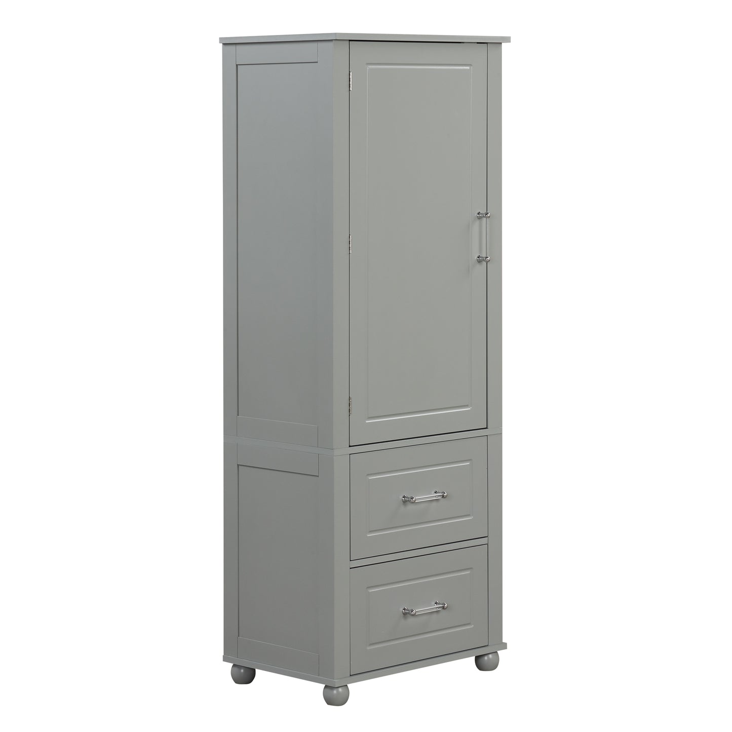 Tall Bathroom Storage Cabinet, Freestanding Storage Cabinet with Two Drawers and Adjustable Shelf, MDF Board , Grey