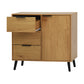 Storage cabinet with 3 drawers and adjustable shelves, medieval cabinet with doors in natural wood color