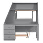 Twin over Full Bunk Bed with Trundle and Built-in Desk, Three Storage Drawers and Shelf,Gray