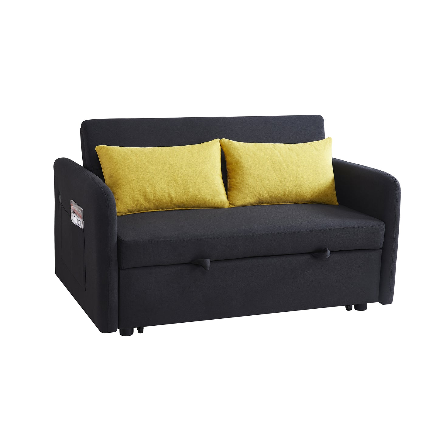 Twins Sofa Bed in Black Fabric, Stylish and Functional Convertible Design for Small Spaces