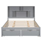 Queen Size Platform Bed with Storage Headboard and 2 Drawers, Gray