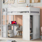 Wood Twin Size Loft Bed with Wardrobes and 2-Drawer Desk with Cabinet  White