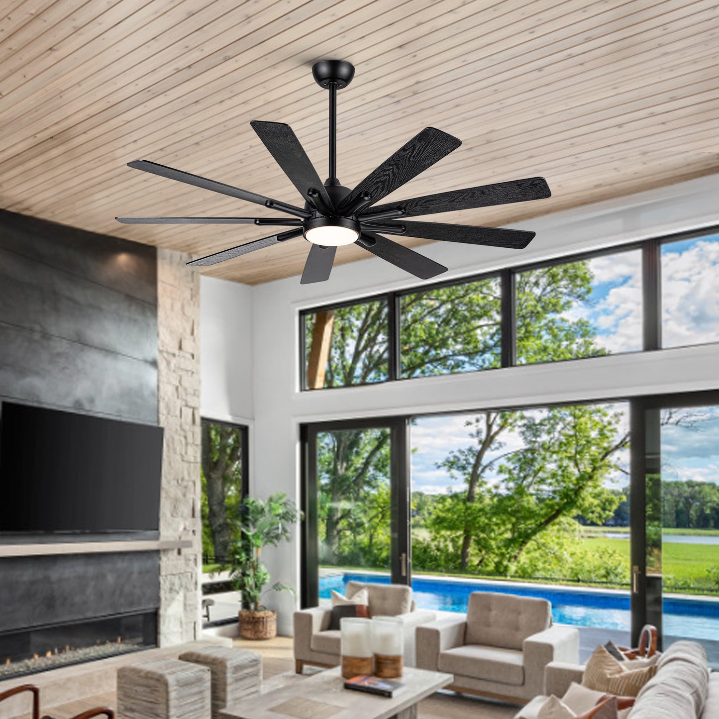 Mordern Farmhouse 62 In Black Ceiling Fan with Smart App and Remote Control