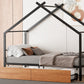 Twin Size Metal House Bed with Two Drawers, Black