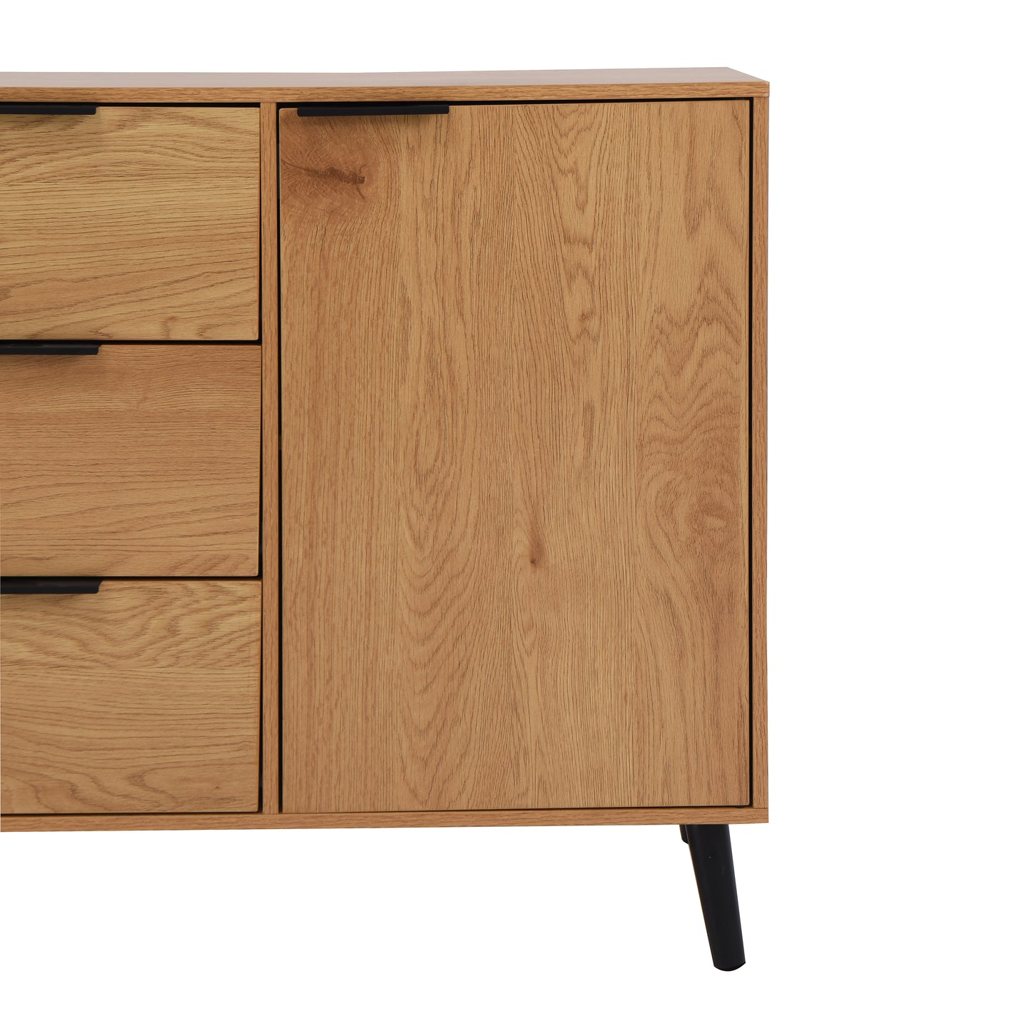 Storage cabinet with 3 drawers and adjustable shelves, medieval cabinet with doors in natural wood color