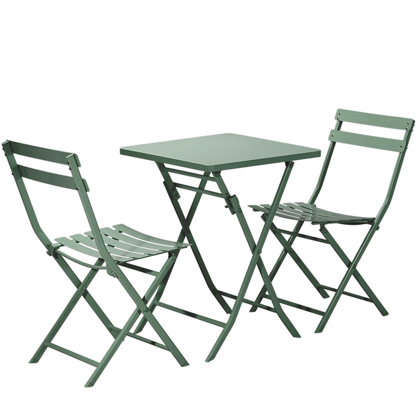 3 Piece Patio Bistro Set of Foldable SquareTable and Chairs, Dark Greem