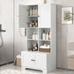 Bathroom storage cabinet, 4-door independent cabinet, adjustable shelf, open multi-layer shelf, white