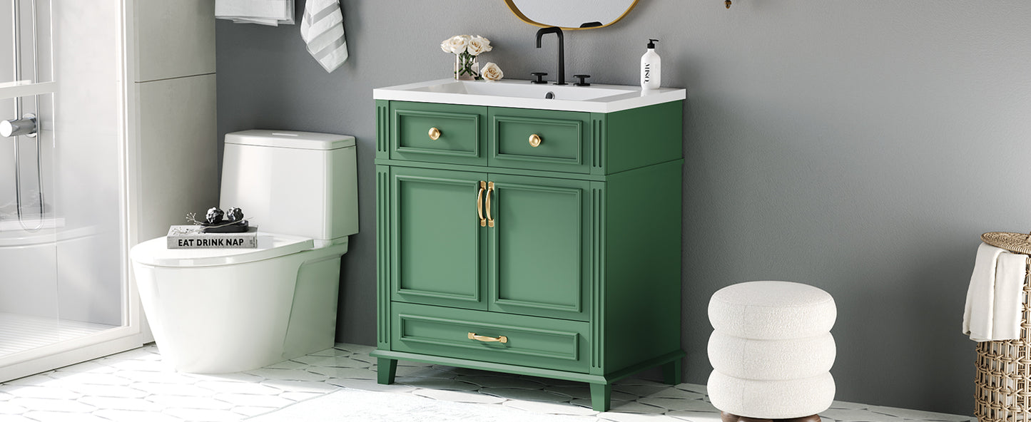 Mueble de baño descubierto de 30" con puerta de cierre suave, gabinete de almacenamiento con marco de madera maciza, acabado verde