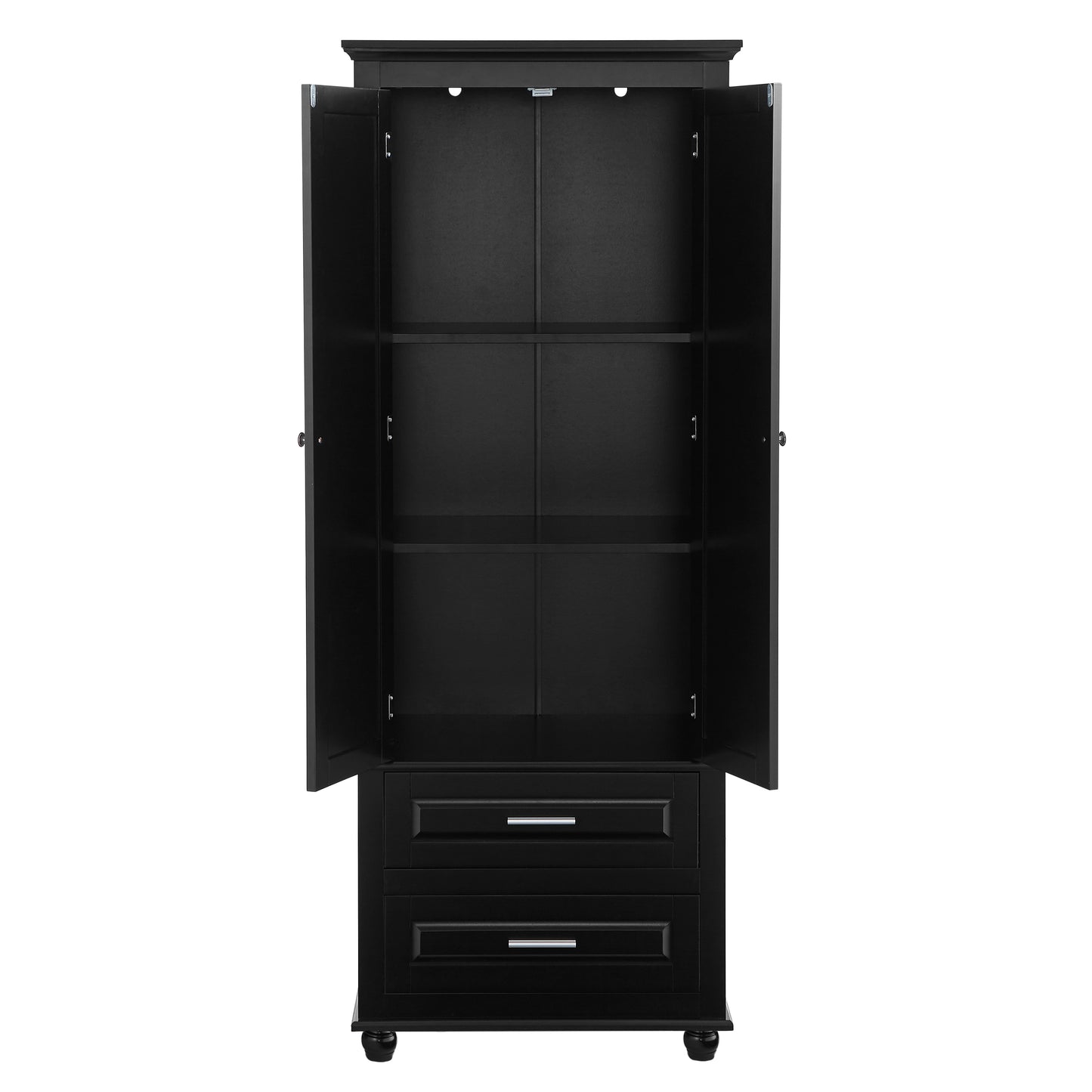 Tall Storage Cabinet with Two Drawers, Perfect for Bathrooms and Offices, Black Finish