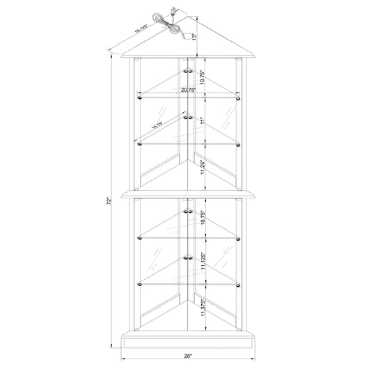 Corner Curio Dispaly Cabinet with Lights, Adjustable Tempered Glass Shelves, Mirrored Back,Cherry(E26 light bulb not included)