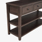 Retro Design Console Table with Two Open Shelves, Pine Solid Wood Frame and Legs, Espresso Finish