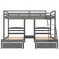 Full over Twin & Twin Bunk Bed,Triple Bunk Bed with Drawers, Gray