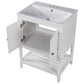 White Modern Sleek Bathroom Vanity Elegant Ceramic Sink with Solid Wood Frame Open Style Shelf