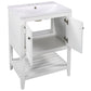 White Modern Sleek Bathroom Vanity Elegant Ceramic Sink with Solid Wood Frame Open Style Shelf