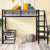 Twin Size Metal Loft Bed with Bench and Storage Staircase  Black