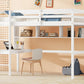 Twin Loft Bed with built-in desk and bookcase of three compartments, Guardrails and Ladder,White