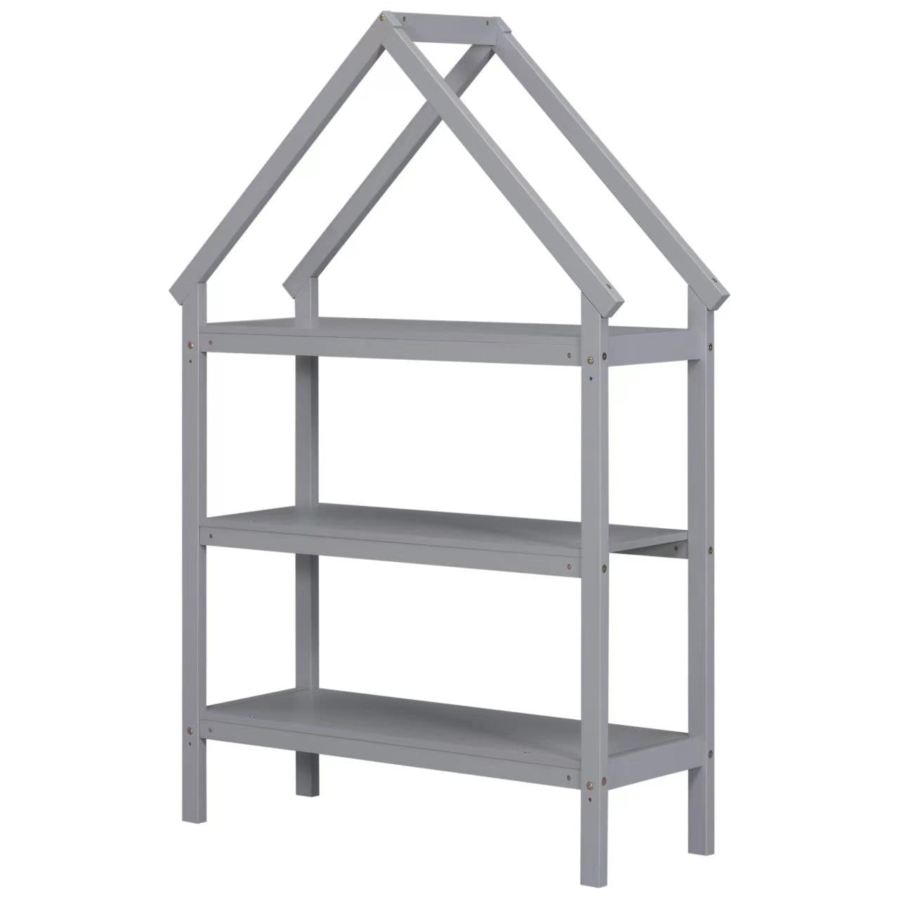 Twin House-Shaped Floor Bed with 2 Detachable Stands Grey