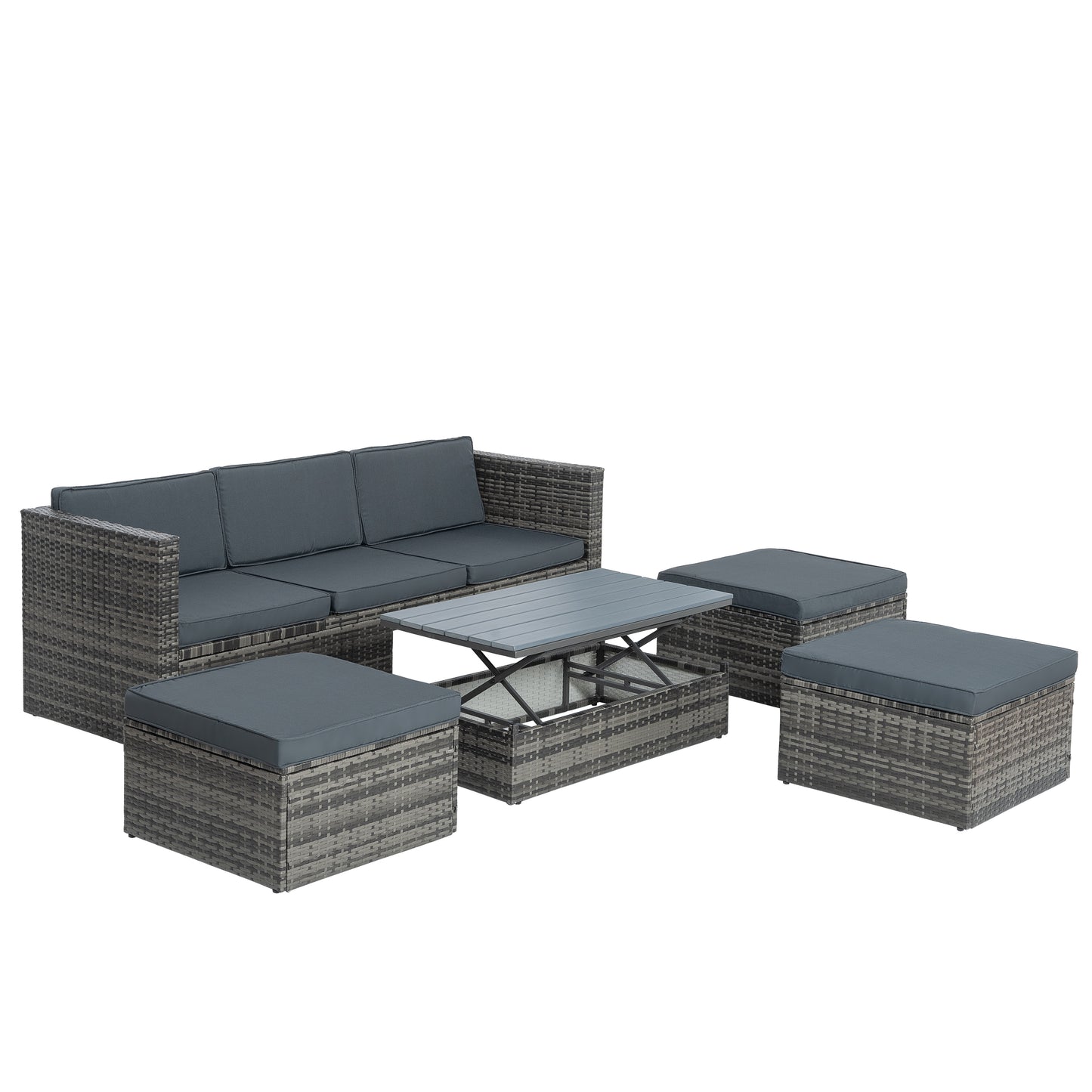 5-Piece Outdoor Patio Furniture Set with Plywood Coffee Table, Seasonal PE Wicker Design