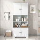 Bathroom storage cabinet, 4-door independent cabinet, adjustable shelf, open multi-layer shelf, white