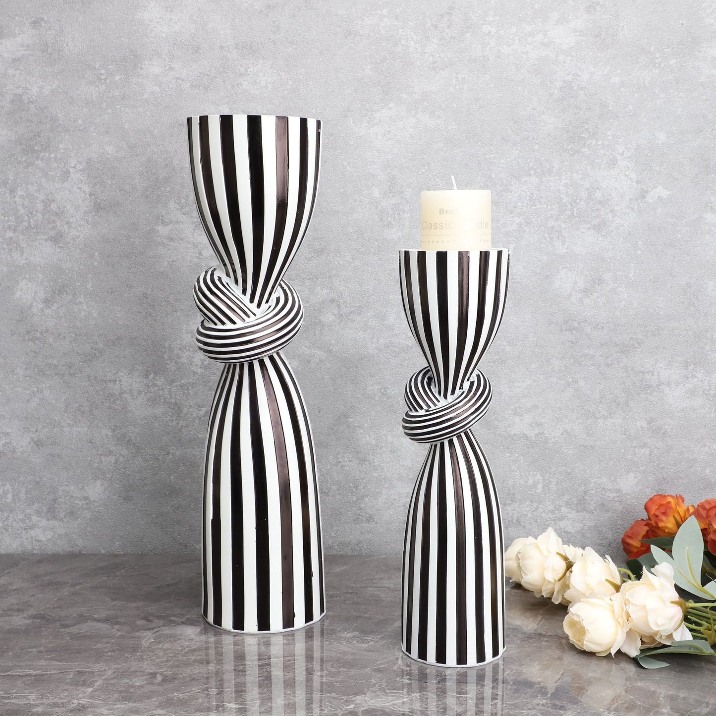 Creative Irregular Resin Candle Holder Living Room Desktop Black White Stripe Candle Holder Decoration Home Candle Container