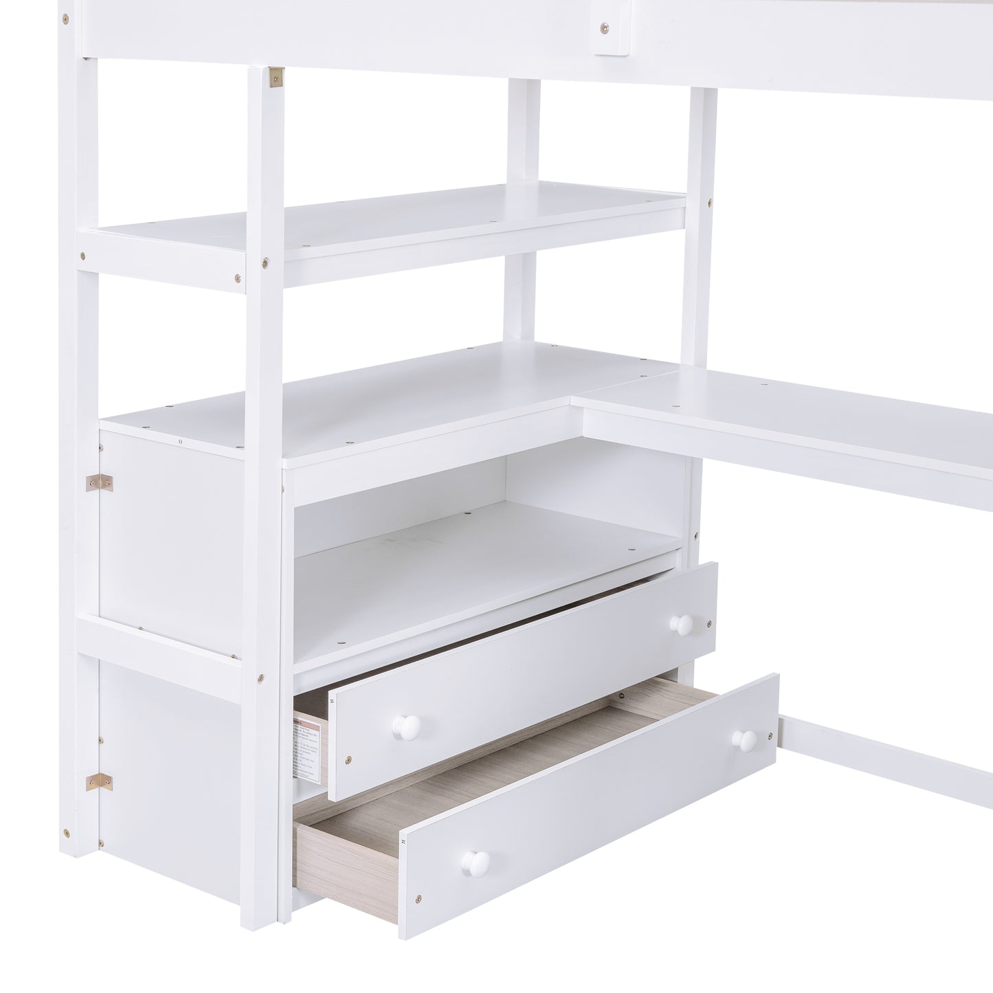 Twin Size Loft Bed with Desk and Shelves  Two Built-in Drawers  Storage Staircase White