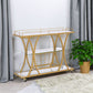 Golden Bar Cart with Wine Rack Tempered Glass Metal Frame Wine Storage