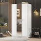 3 Door Wardrobe with Mirror, Armoire with Hanging Rod and 3 Fixed Shelves,White