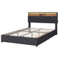 Queen Size Upholstered Platform Bed with Storage Headboard, LED Lights, USB Charging, and 2 Drawers, Dark Gray