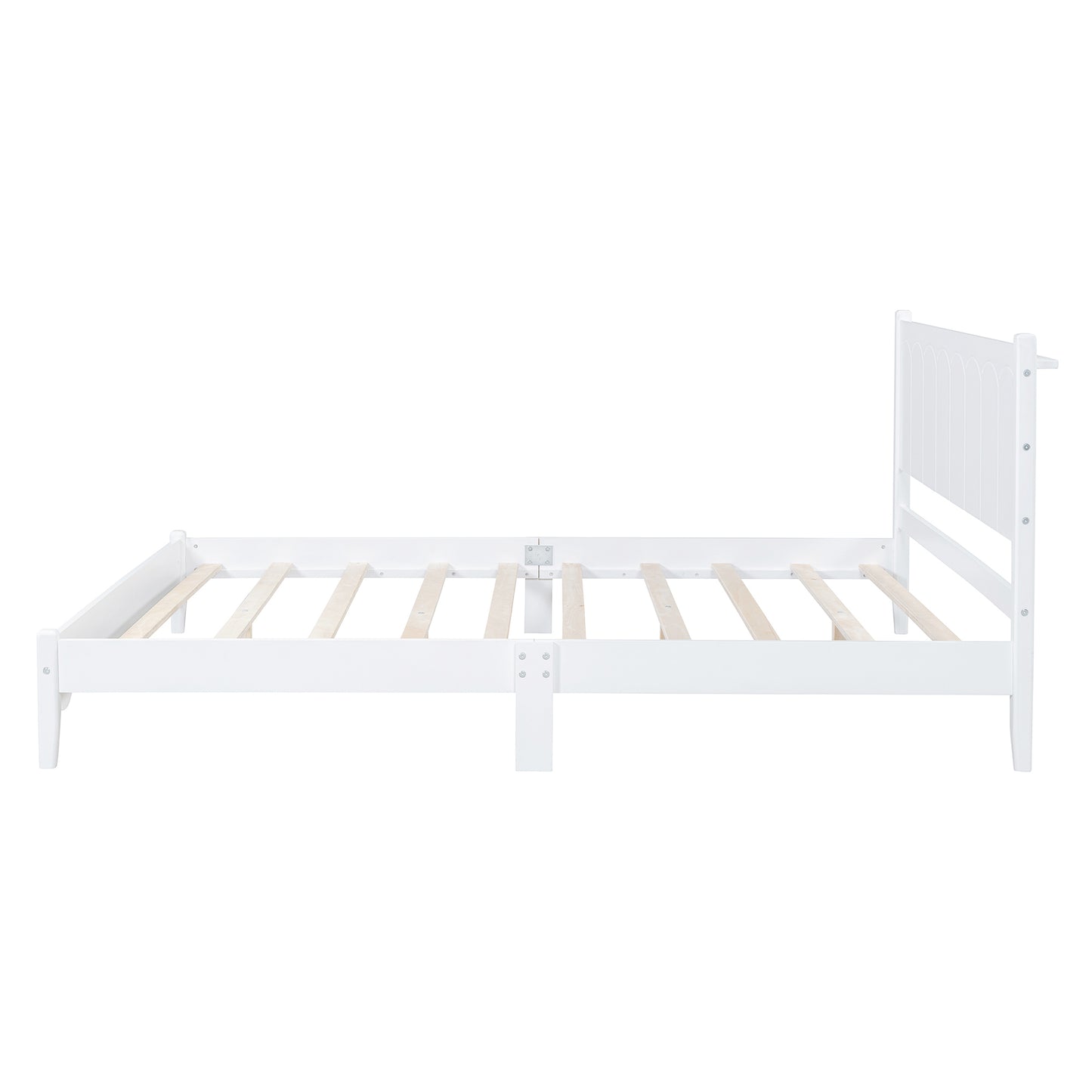 Queen Size Wood Platform Bed Frame, Retro Style Bed with Rectangular Headboard,No Need Box Spring,White