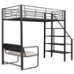 Twin Size Metal Loft Bed with Bench and Storage Staircase  Black