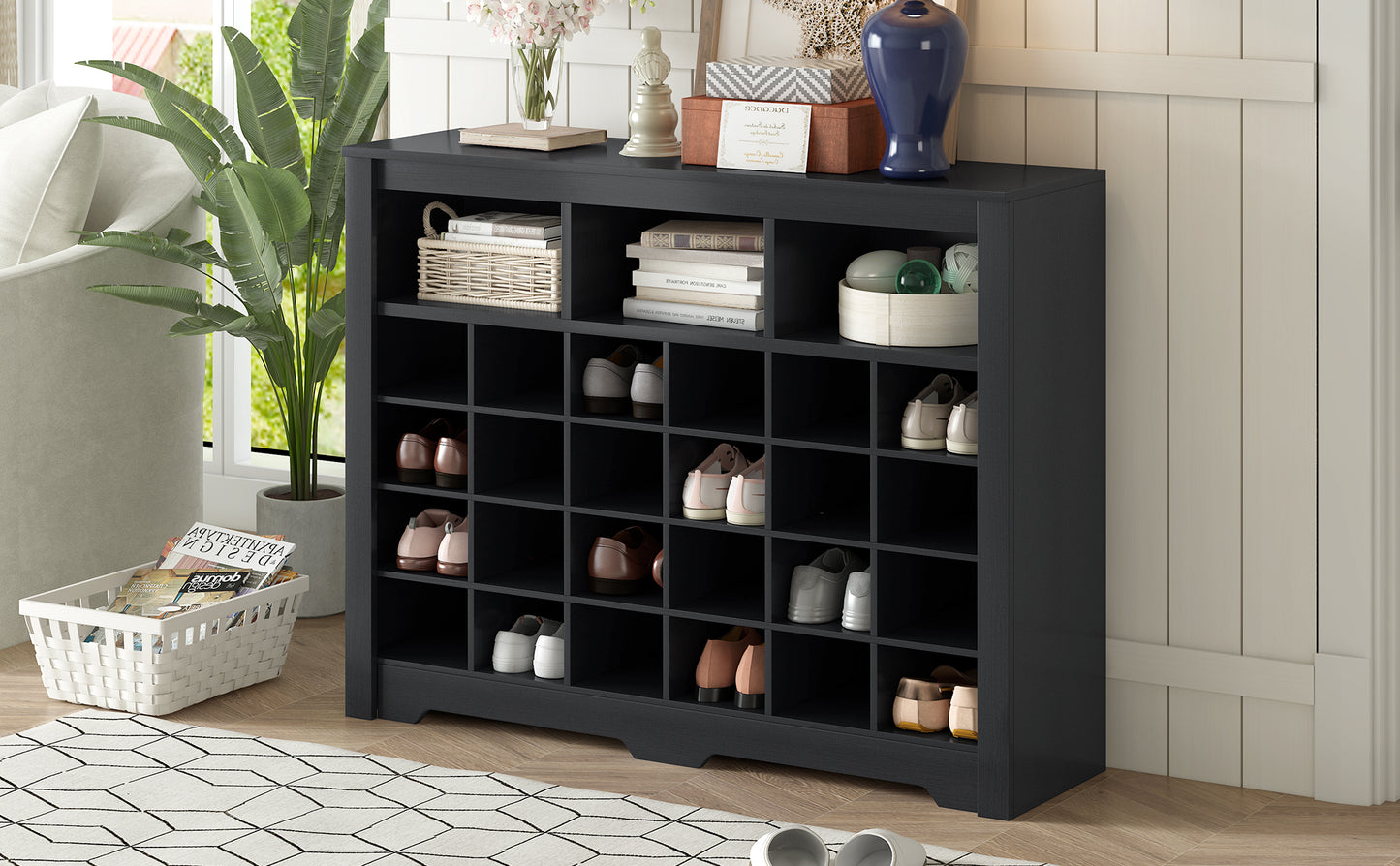 ONTREND Sleek Design 24 shoe cabinet, modern shoe cabinet with curved base, high-quality multifunctional side panel, black