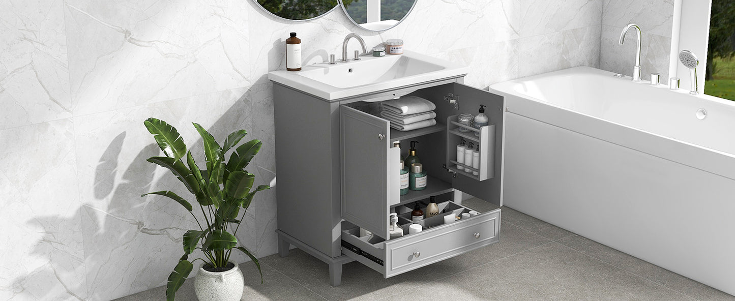 30inchgrey Bathroom Vanity with Sink ComboMulti-functional Bathroom Cabinet with Doors and Drawer Solid Frame and MDF Board