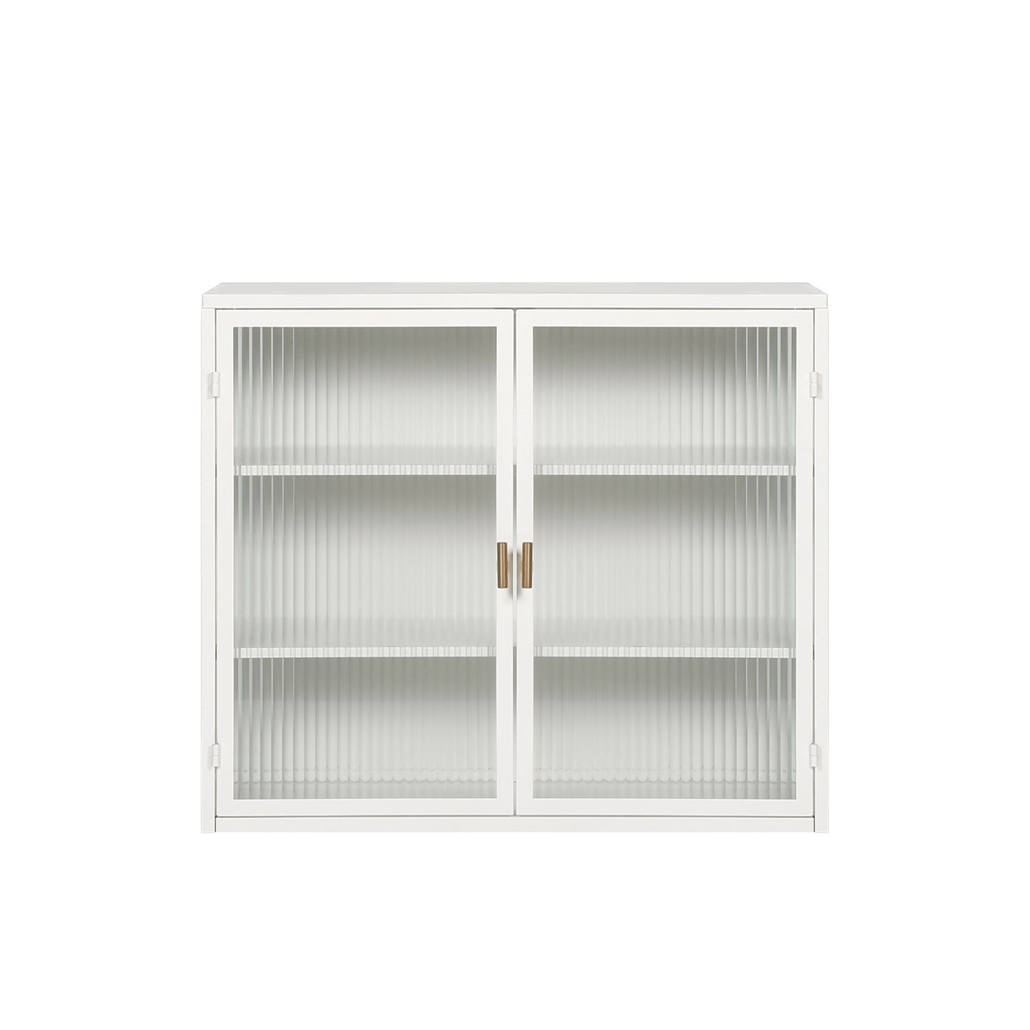 Glass Doors Modern Two-door Wall Cabinet with Featuring Three-tier White