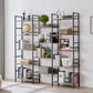 Triple Wide 5-shelf Bookshelves Industrial Retro Wooden Style Home and Office Large Open Bookshelves Grey