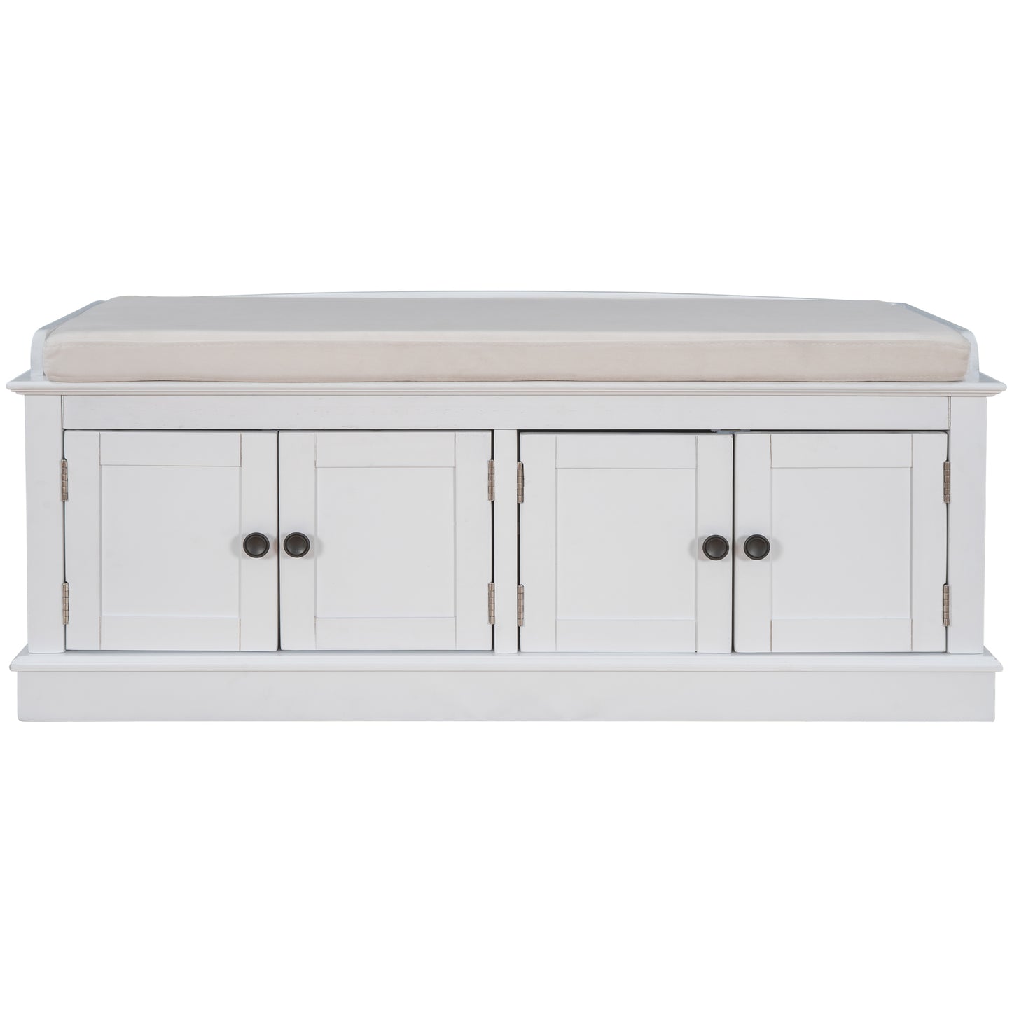 Mesa de almacenamiento TREXM con 4 puertas y estantes ajustables, zapatero acolchado desmontable en color blanco