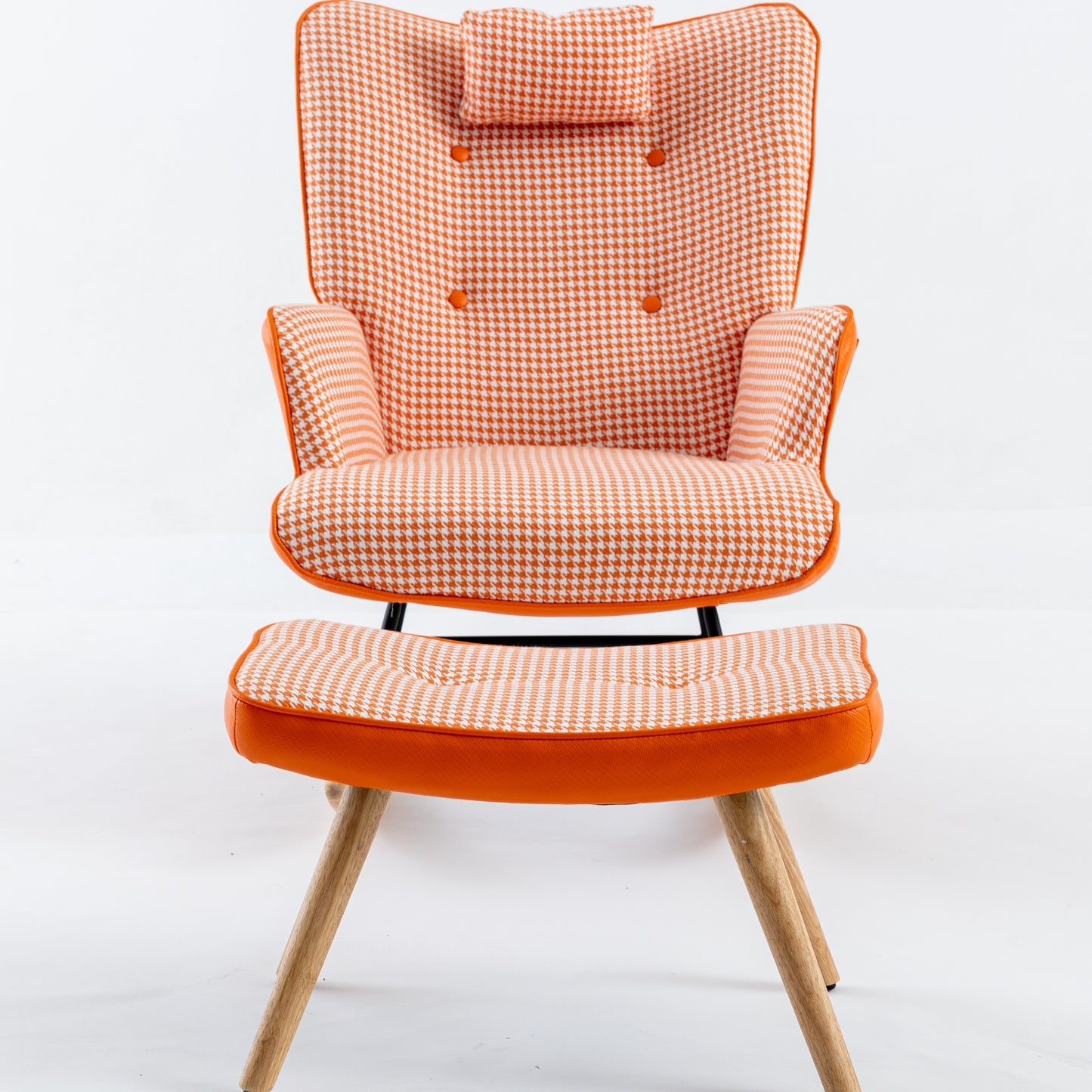 35.5 inch Rocking Chair Soft Houndstooth Fabric Leather Fabric Rocking Chair for Nursery (orange)