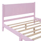 Full Size Wood Platform Bed Frame, Retro Style Bed with Rectangular Headboard,No Need Box Spring,Pink