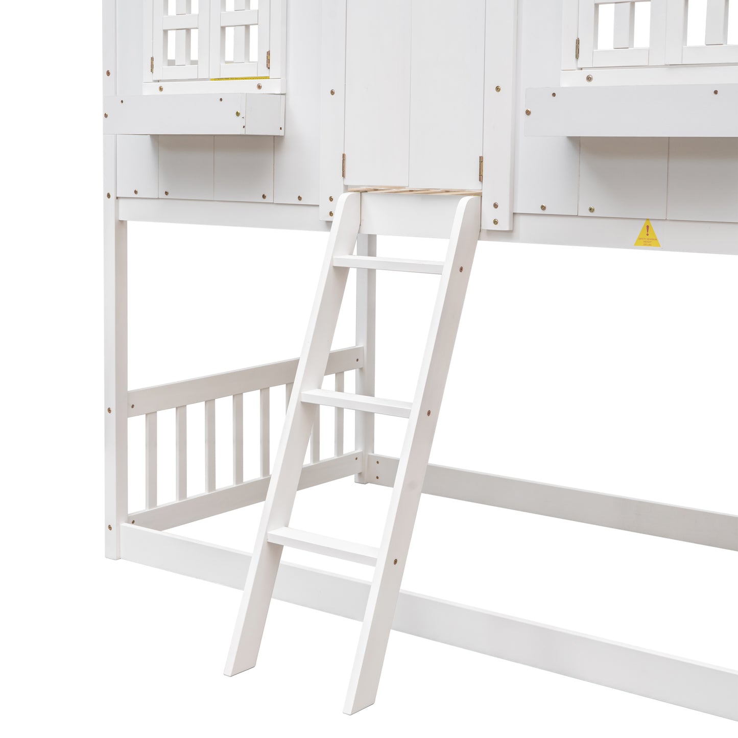 Twin over Twin House Bunk Bed with Roof , Window, Window Box, Door , with Safety Guardrails and Ladder,White