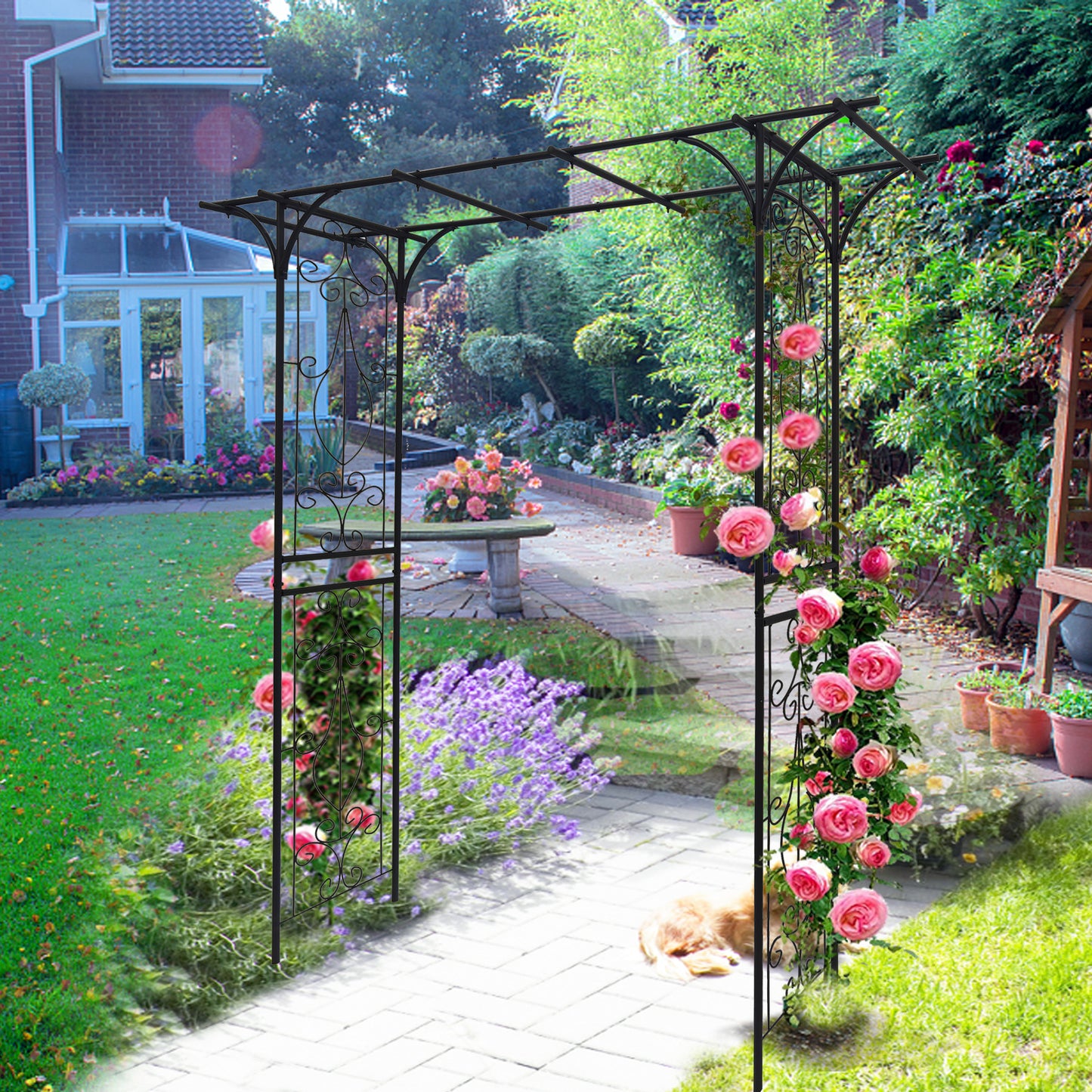 Metal Garden Arch L80.3'' x W20.47'' x H81.1'' Climbing Plants Support Rose Arch Outdoor Black